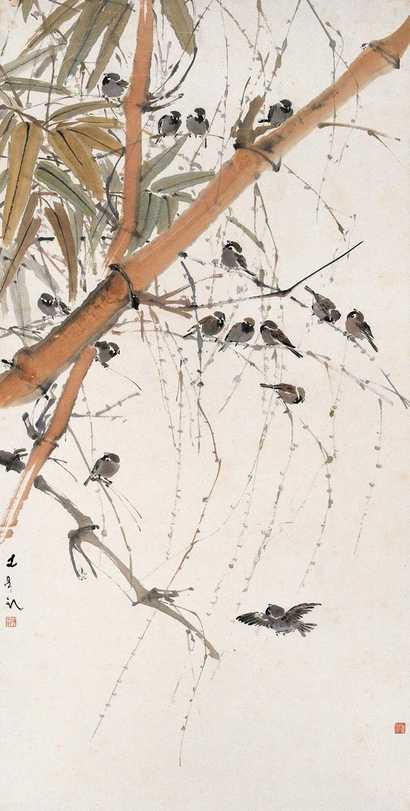陈文希 竹林雀鸣图 立轴